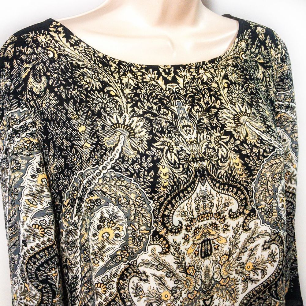 Rose & Olive Lightweight Black/Cream Baroque Print Blouse Sz M - Picture 3 of 11